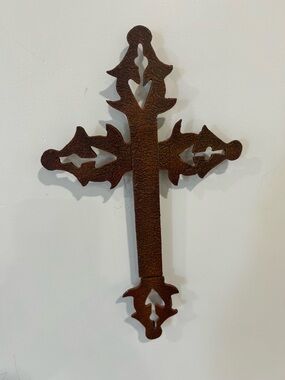 Vintage Style Cast Iron Wall Cross - Rustic Brown